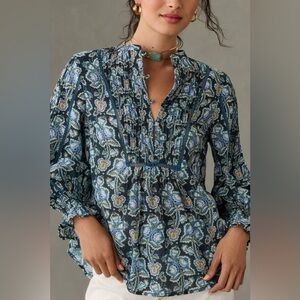 NWT!!  Anthropologie - Henley Peasant Blouse - Medium - Blue/Tan/Purple